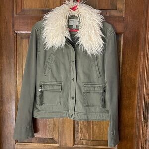 Marrakech faux fur crop jacket, army green, L petite